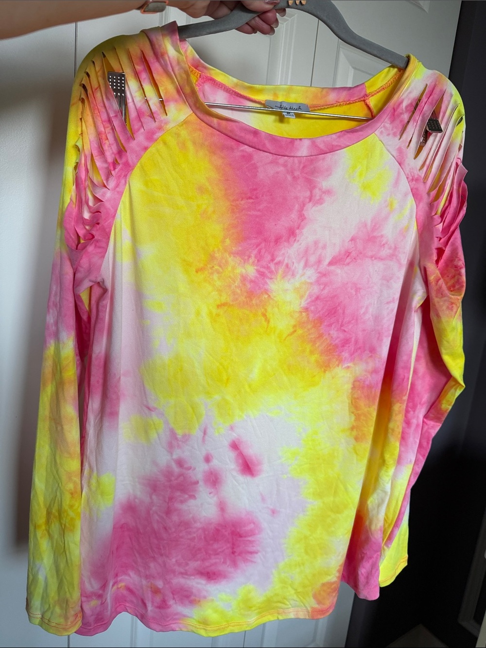 NWOT Pink Lemonade Blast Tie-Dye Long Sleeve Top with Shoulder Cutout